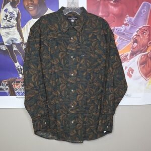 Vintage Guess by Georges Marciano Green and Brown Leaf Shirt